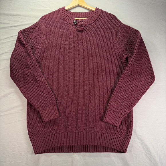Duluth Pack Other - Duluth Trading Co Sweater Mens Large Red Burgundy Henley Thick Knit Cotton Gorp